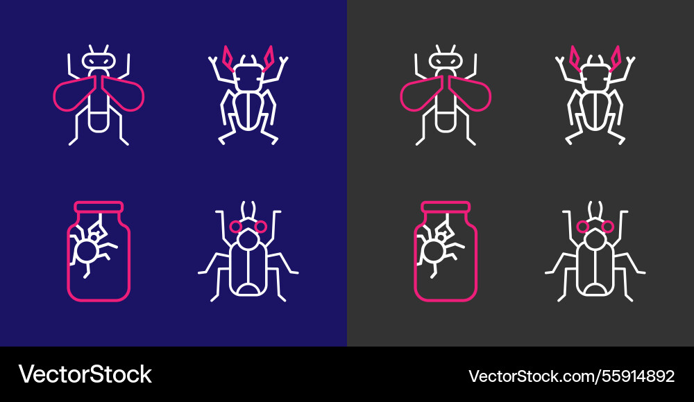 Set line beetle bug spider in jar deer and insect Set line beetle bug spider in jar deer and insect vector image