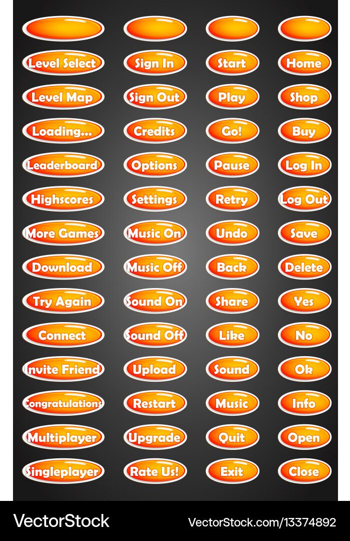 Set of text game buttons in cartoon style vector image