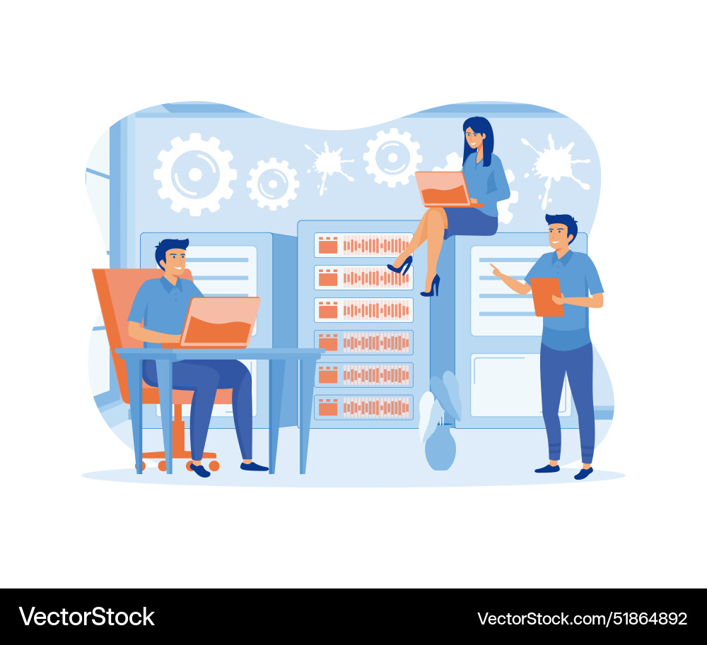 System administrators or sysadmins are servicing vector image