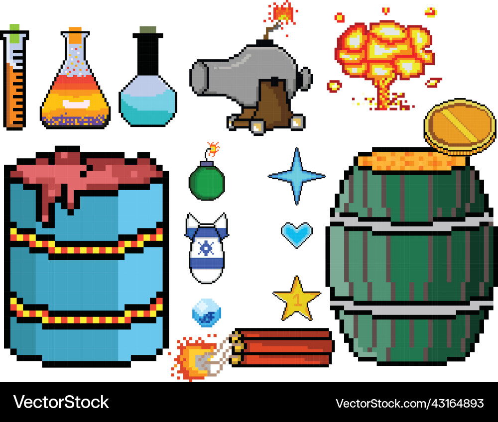 8 bit pixel art game icon set Vector Image