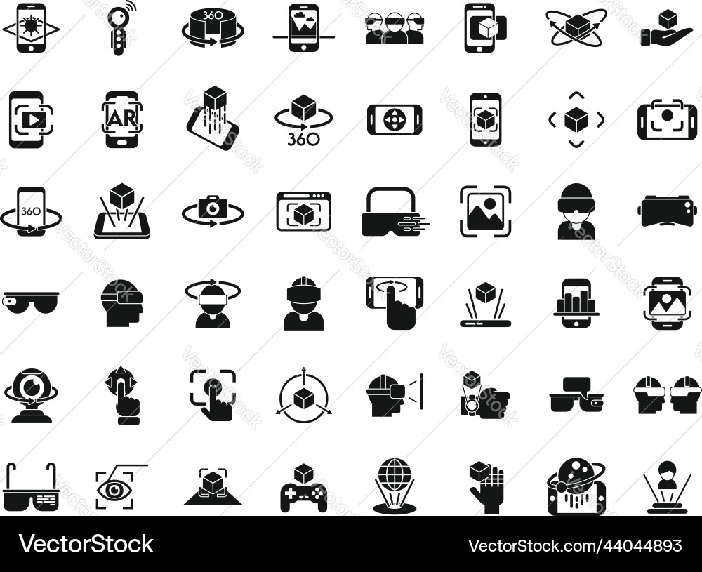 Augmented reality icons set simple virtual Augmented reality icons set simple virtual vector image