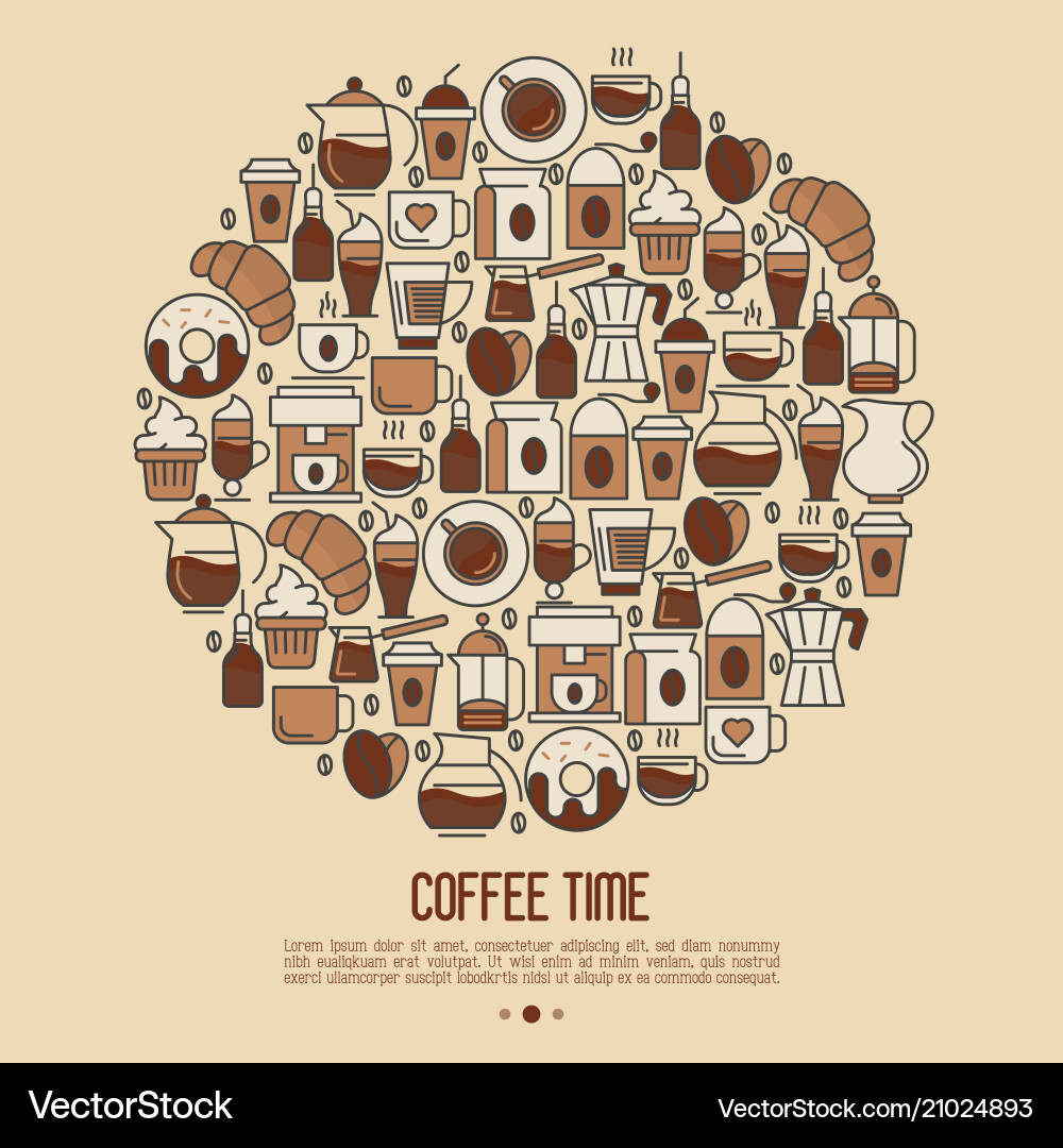 Coffee time concept in circle with thin line icons Vector Image