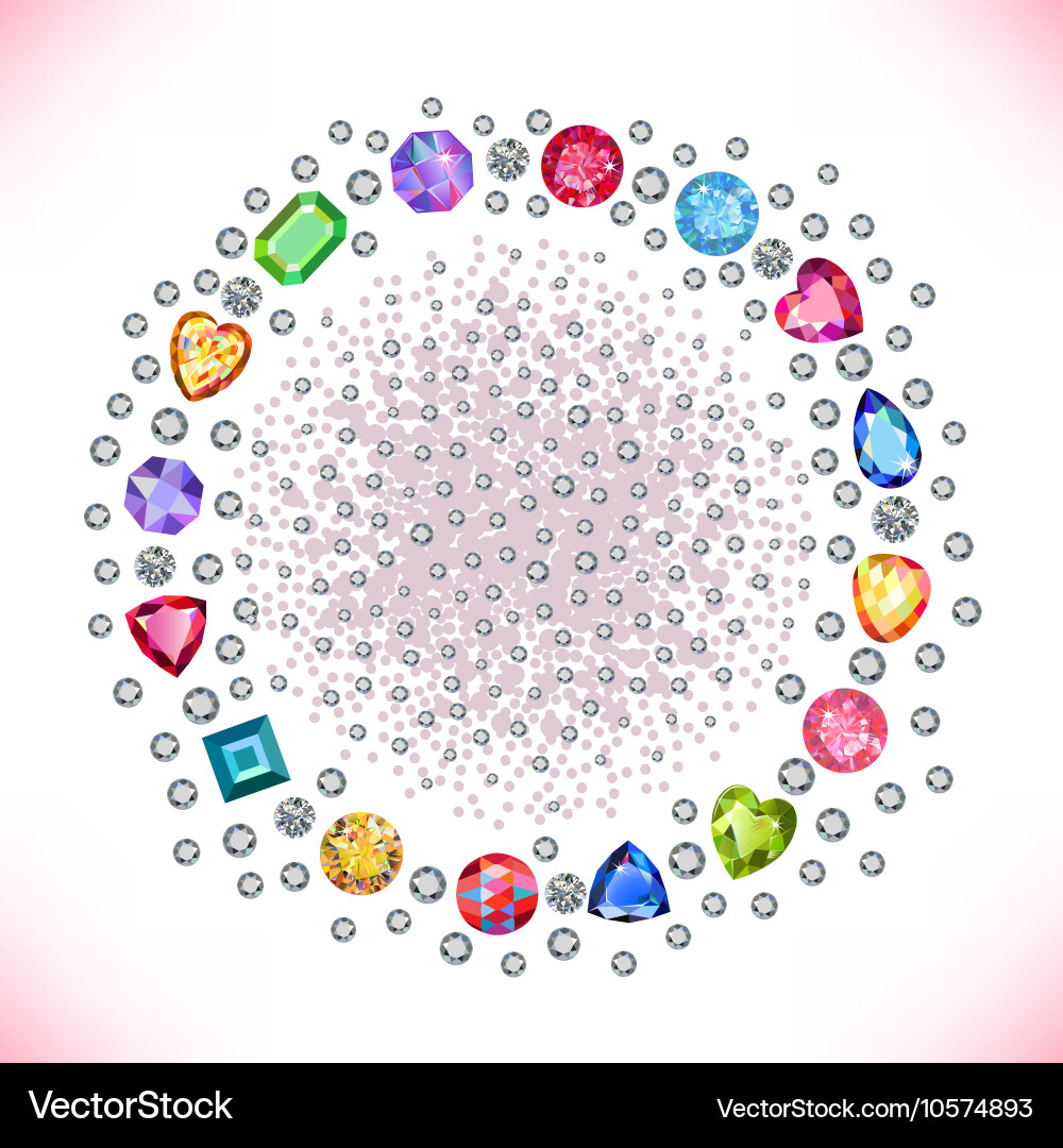 Colored gems square round frame vector image