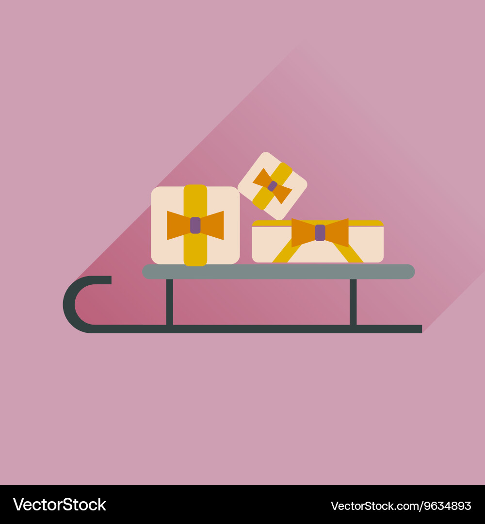 Flat web icon with long shadow presents on sledge vector image