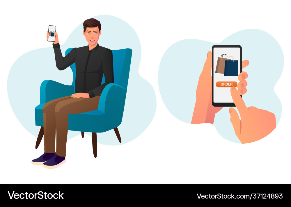 Man ordering online using mobile phone Vector Image