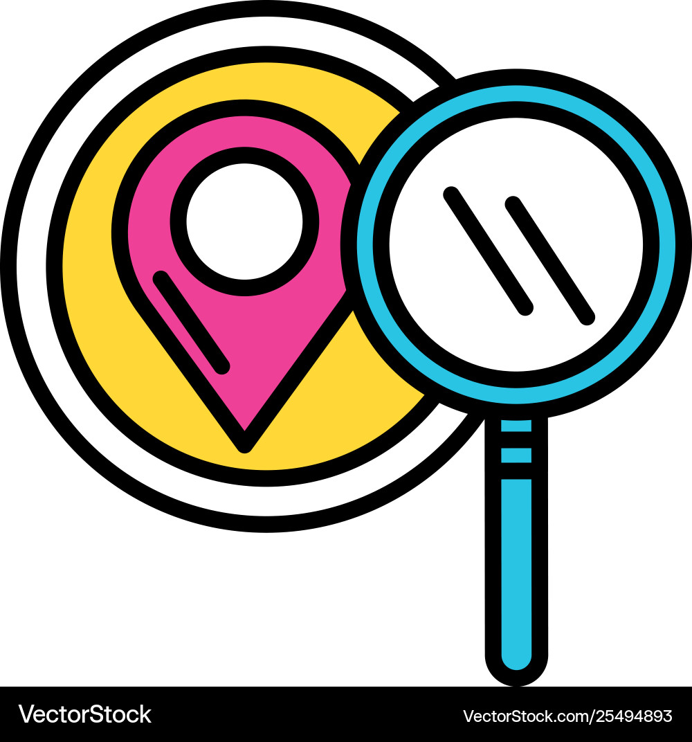 Pin pointer location with magnifying glass vector image