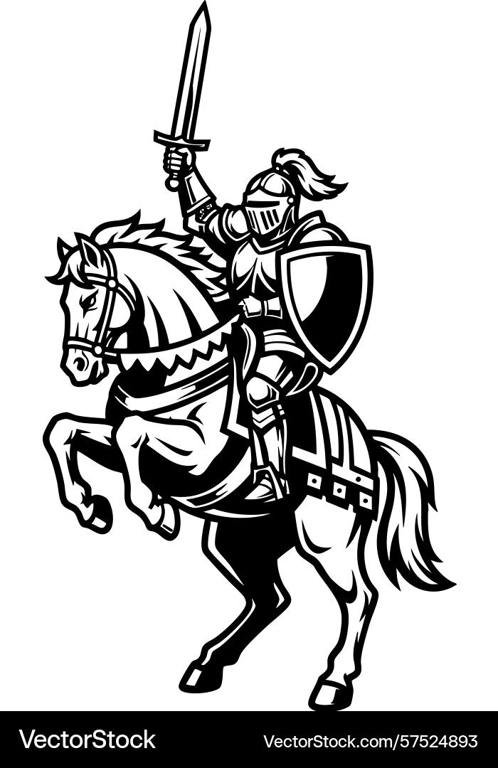 Powerful of an armored knight on a rearing horse Vector Image