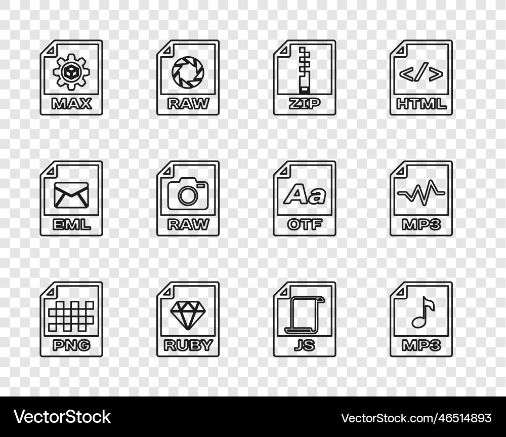 Set line png file document mp3 zip ruby max Set line png file document mp3 zip ruby max vector image