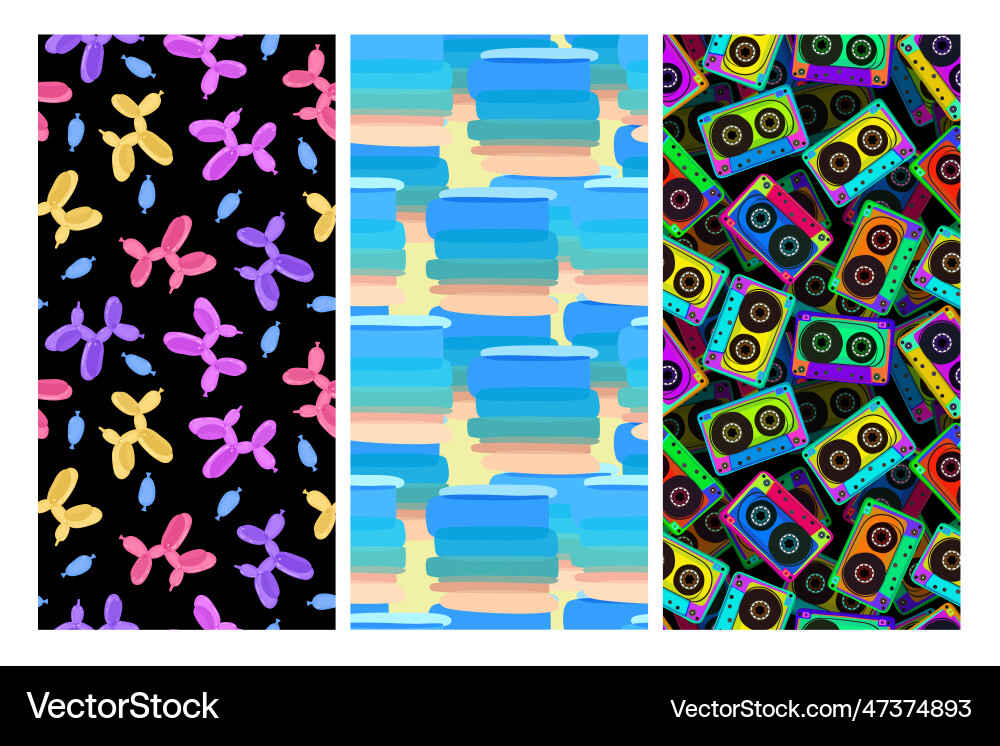 Set of three bright seamless patterns with bubble vector image
