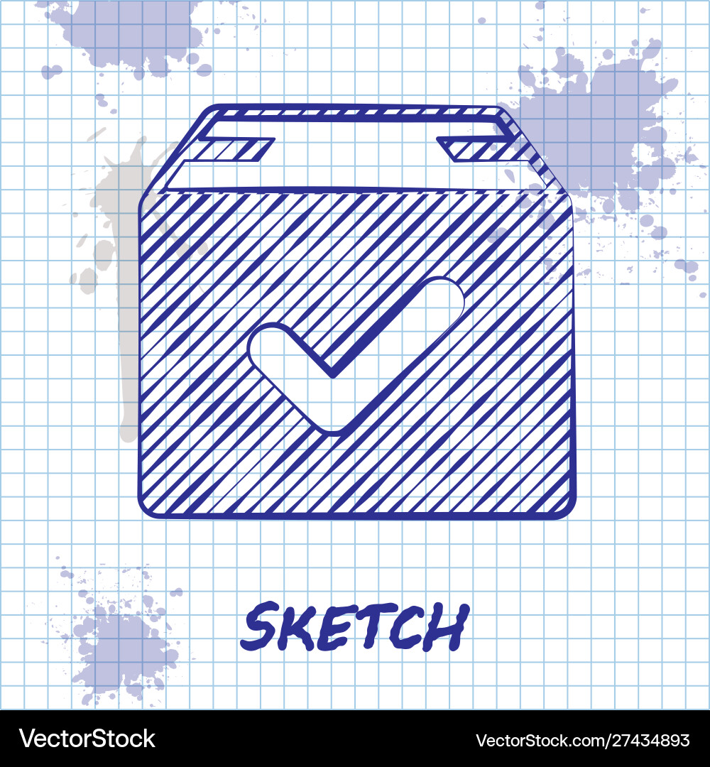 Sketch line package box with check mark icon Sketch line package box with check mark icon vector image