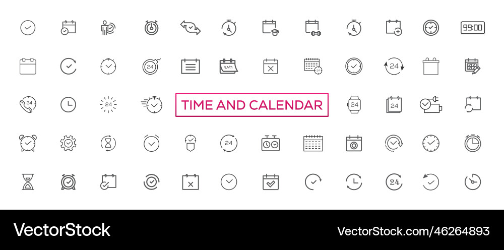 Time and clock calendar timer line icons Time and clock calendar timer line icons vector image