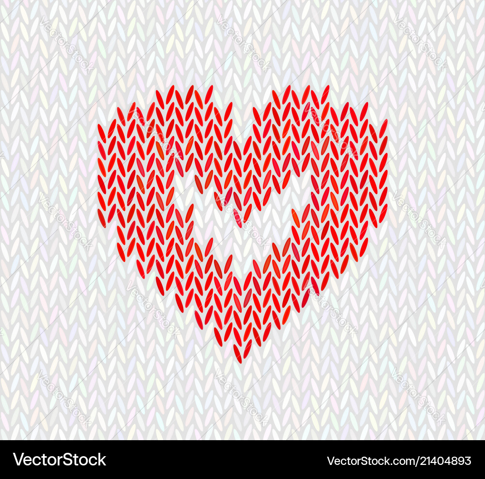 Wool knitted pattern with red heart on whit Wool knitted pattern with red heart on whit vector image