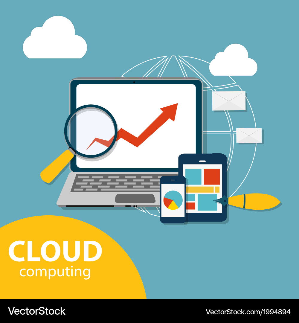 Cloud computing concept on different electronic vector image