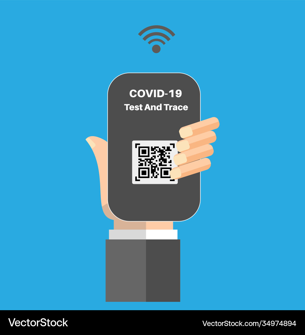 Covid19-19 test and trace app with q code Covid19-19 test and trace app with q code Vector Image