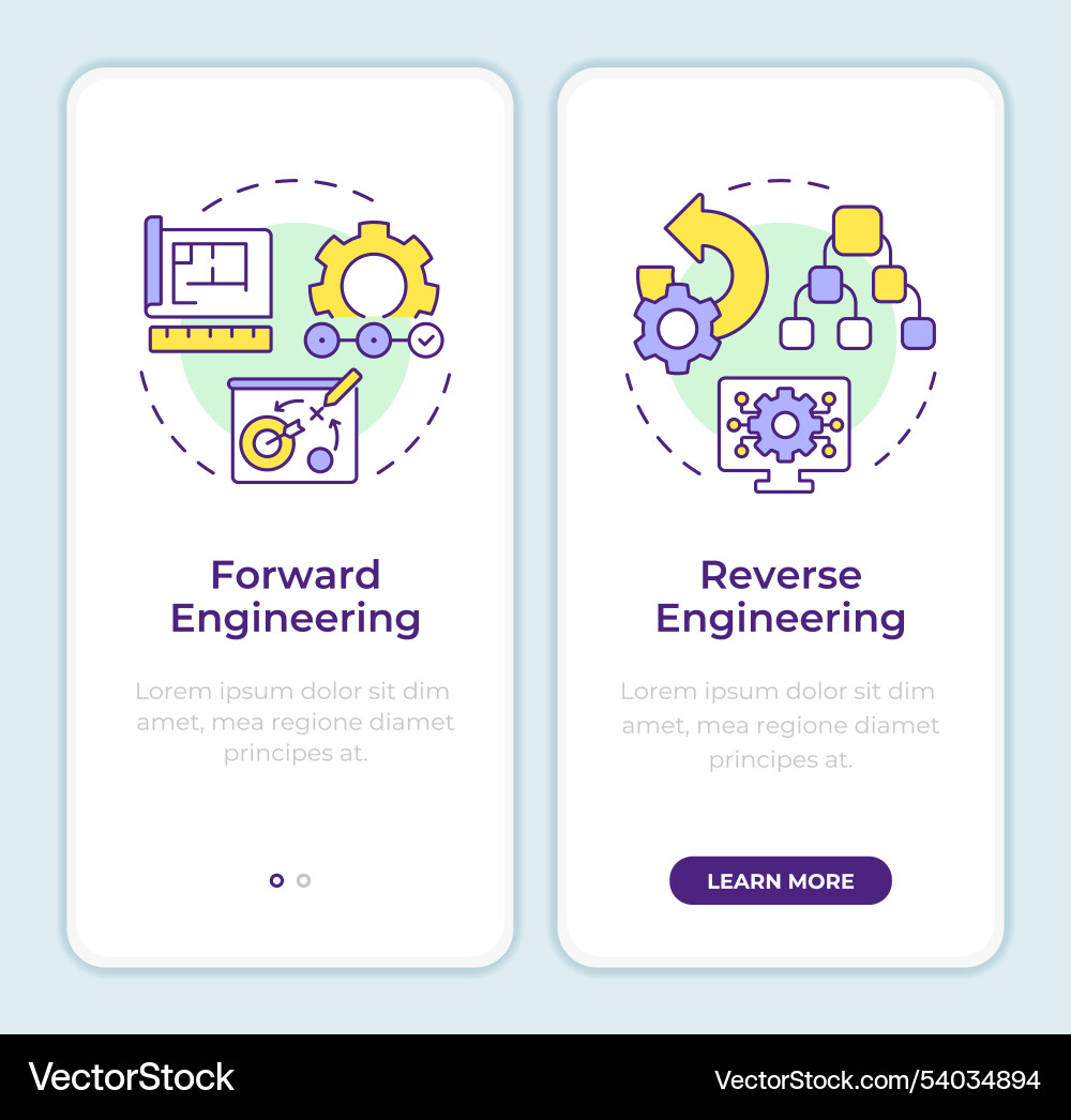 Forward vs reverse engineering onboarding mobile Forward vs reverse engineering onboarding mobile vector image