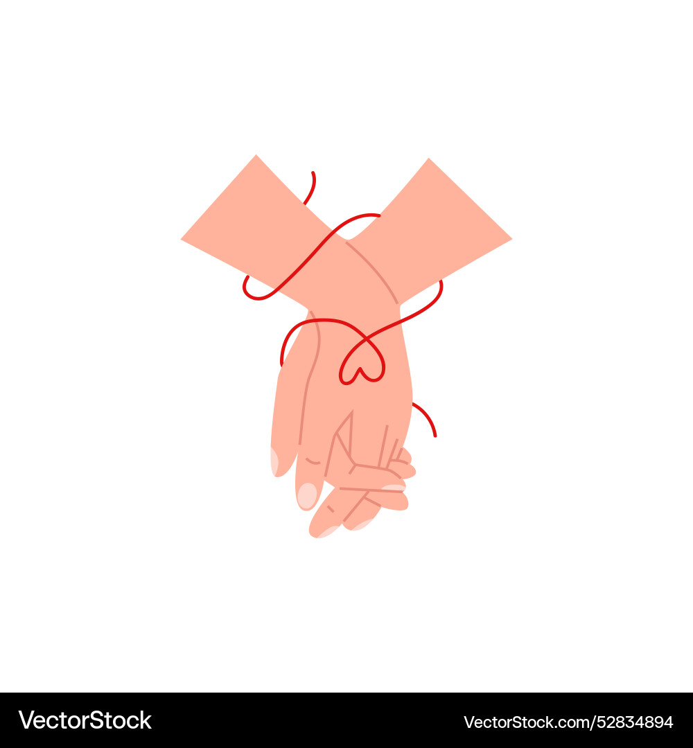 Hand shake with red ribbon and heart unity vector image
