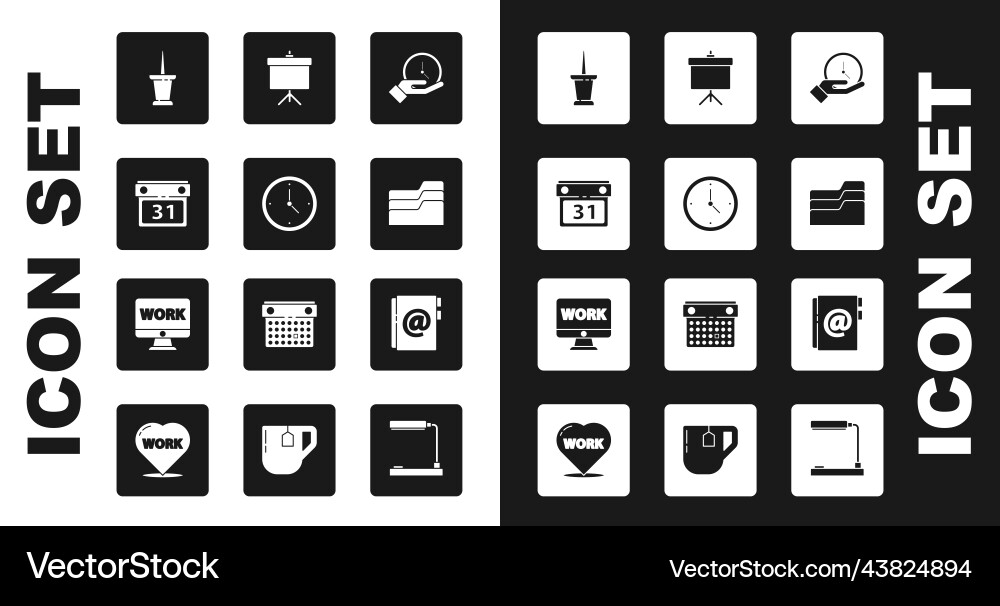 Set clock calendar push pin document folder Set clock calendar push pin document folder vector image