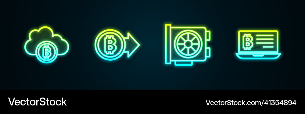 Set line cryptocurrency cloud mining bitcoin Set line cryptocurrency cloud mining bitcoin vector image