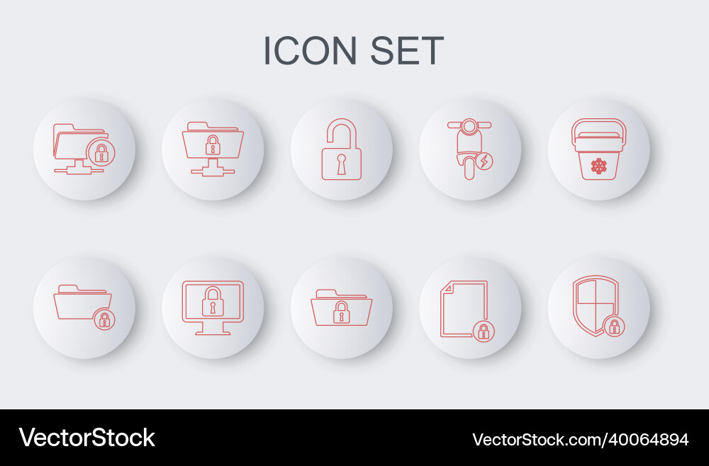 Set line shield security with lock folder Set line shield security with lock folder vector image