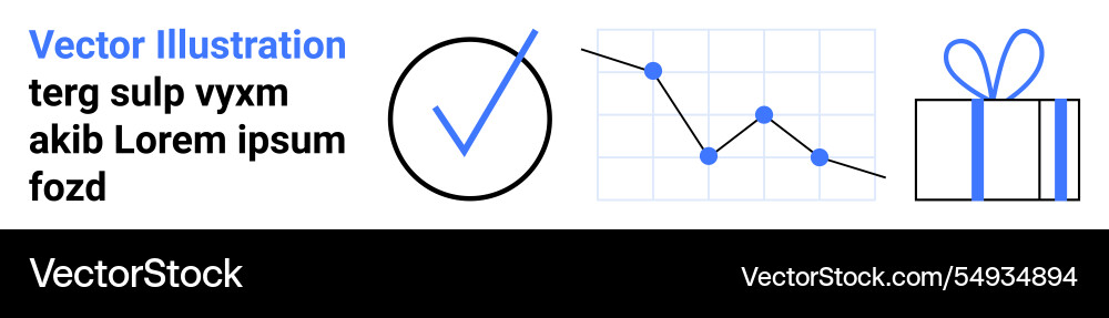 Text checkmark icon line graph and gift box Text checkmark icon line graph and gift box vector image