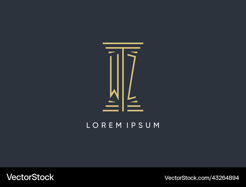 Wz initial monogram with pillar shape logo design Vector Image