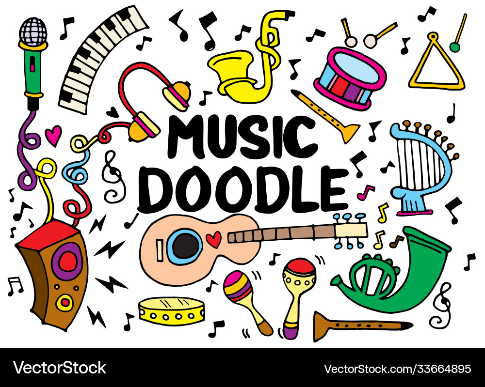 Collection music instruments in circle hand Collection music instruments in circle hand Vector Image