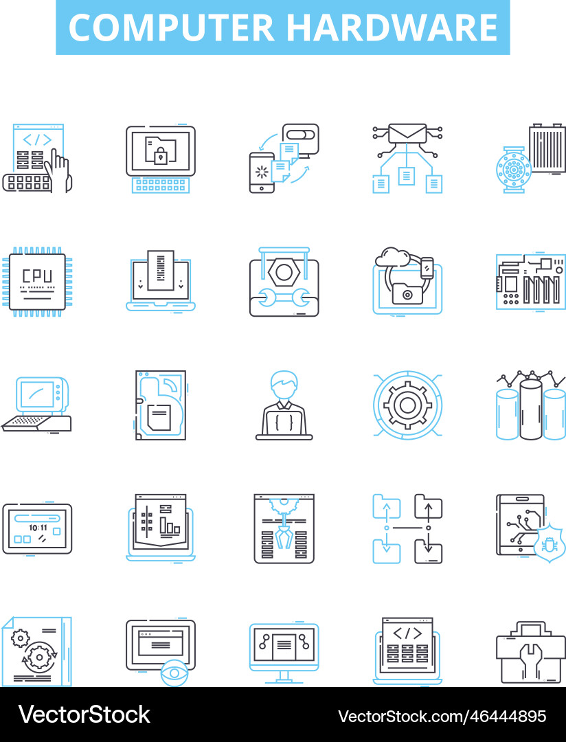 Computer hardware line icons set Vector Image