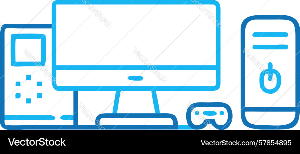 Desktop computer setup with monitor vector image