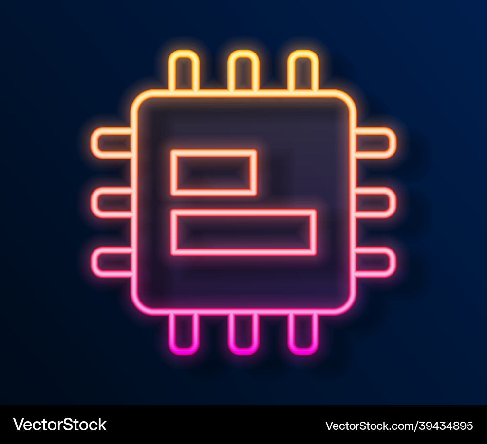 Glowing neon line computer processor Glowing neon line computer processor vector image