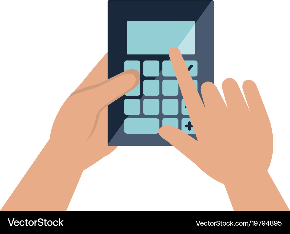 Hands with calculator math isolated icon Vector Image