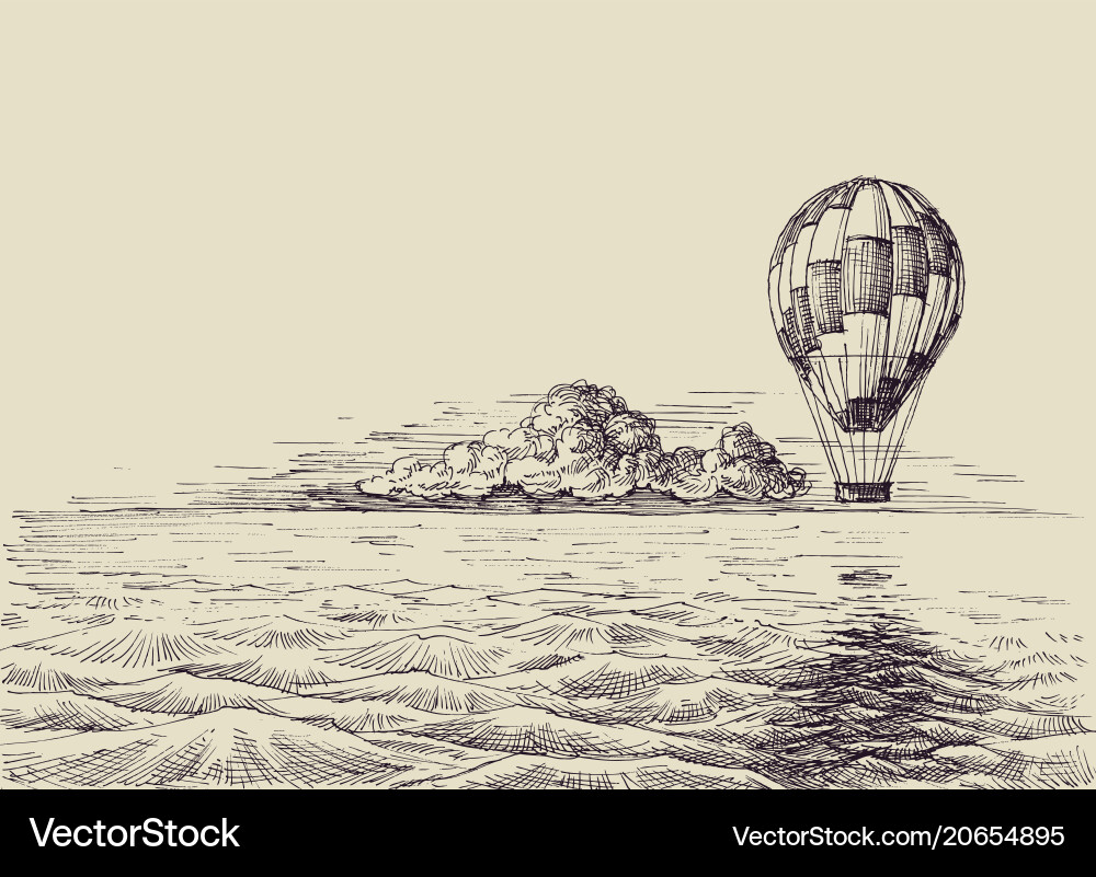 Heißluftballon über dem Meer Retro-Stil Heißluftballon über dem Meer Retro-Stil vektorbild