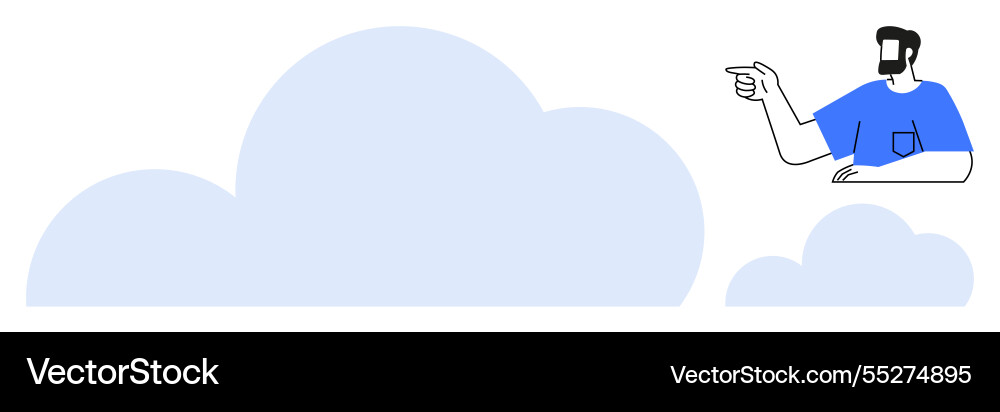 Man pointing towards clouds in minimalistic blue Vector Image