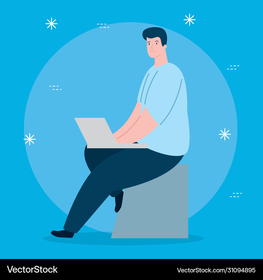 Man sitting using laptop computer vector image