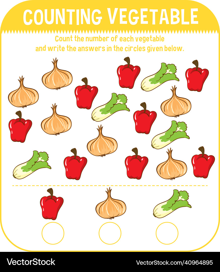Math game template with counting vegetable Math game template with counting vegetable Vector Image