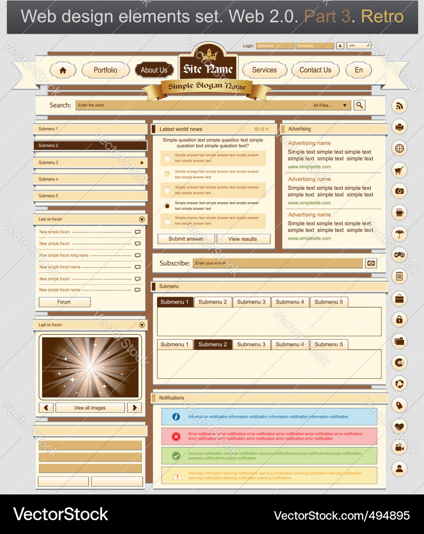Retro Website Elements Set vector image