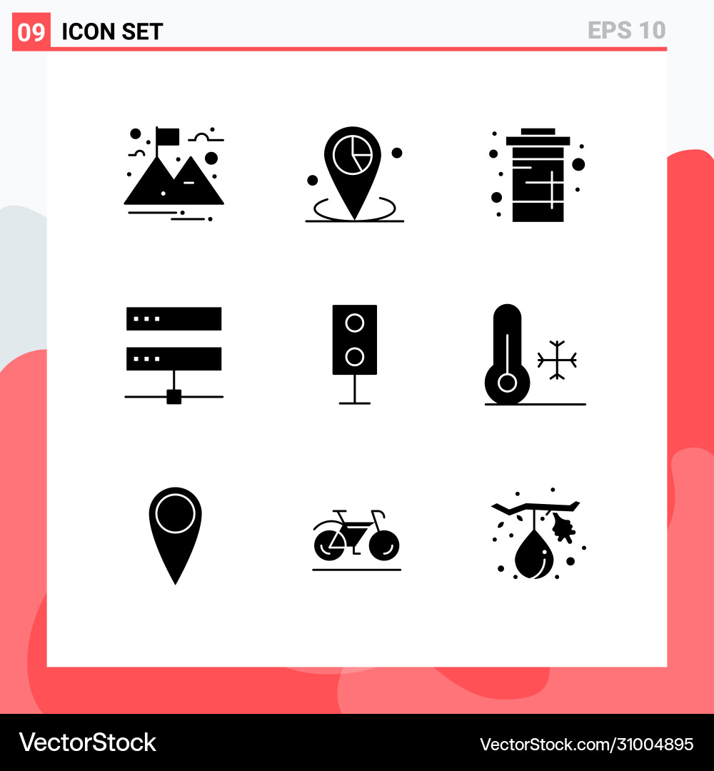 Set 9 solid glyphs on grid for network digital Vector Image