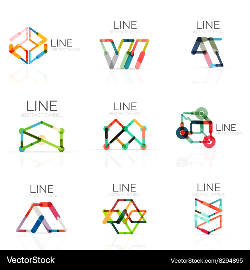 Set of linear abstract logos connected Vector Image