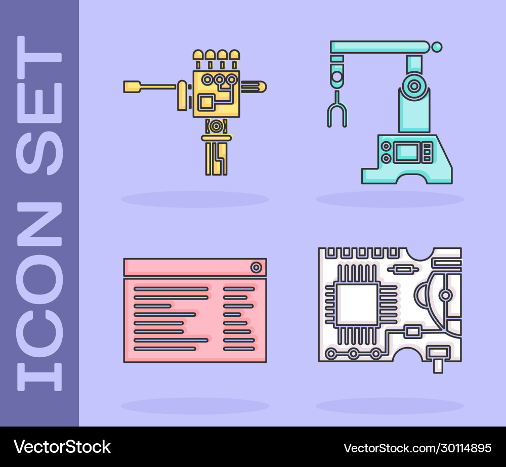Set printed circuit board pcb mechanical robot Set printed circuit board pcb mechanical robot vector image
