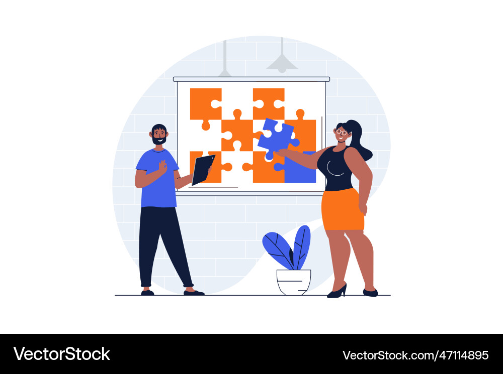 Teamwork web concept with character scene Vector Image