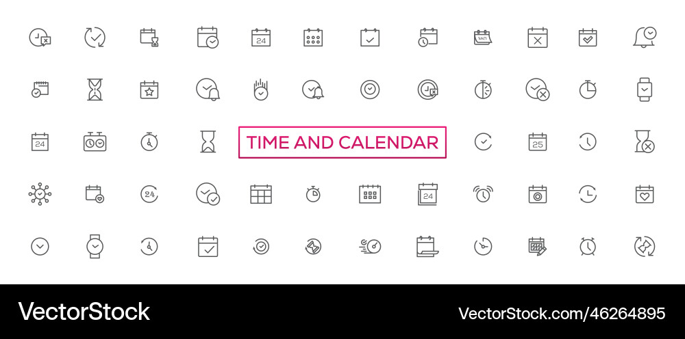 Time and clock calendar timer line icons Time and clock calendar timer line icons vector image