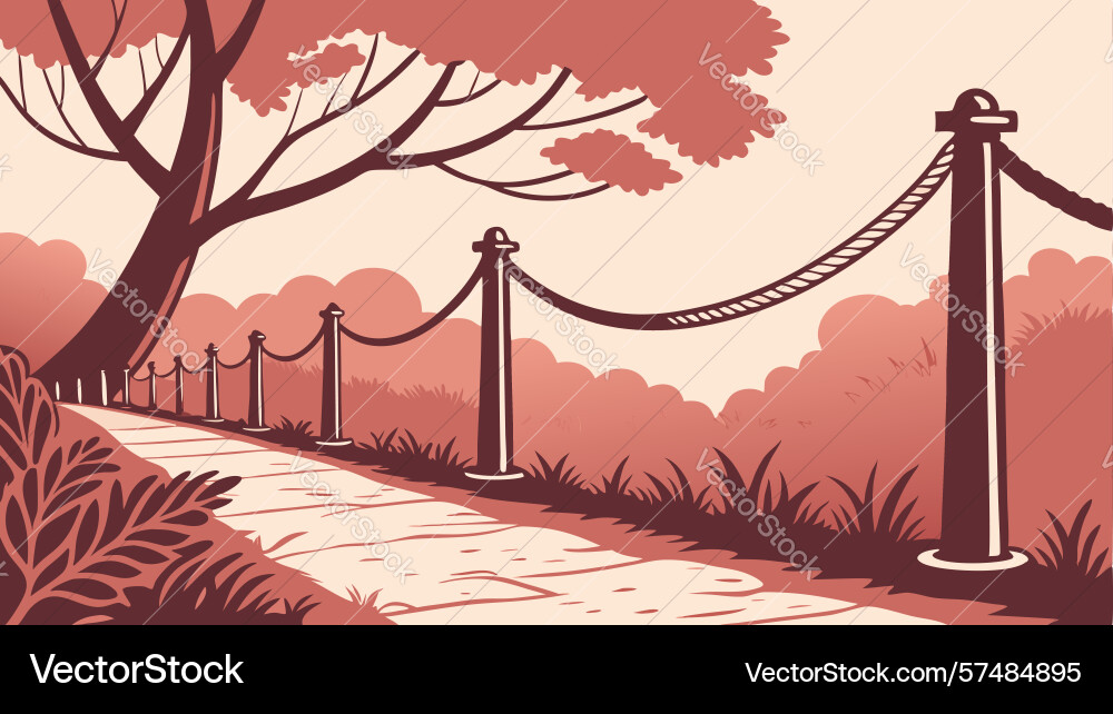 Winding path with rope barrier through Vector Image