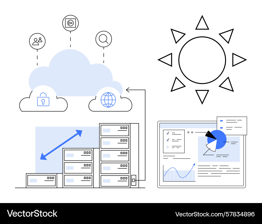 Cloud Computing-Infrastruktur mit Datenanalyse vektorbild