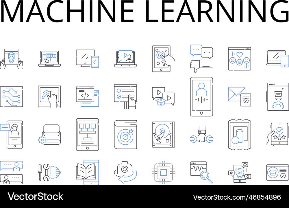 Machine learning line icons collection artificial Machine learning line icons collection artificial vector image