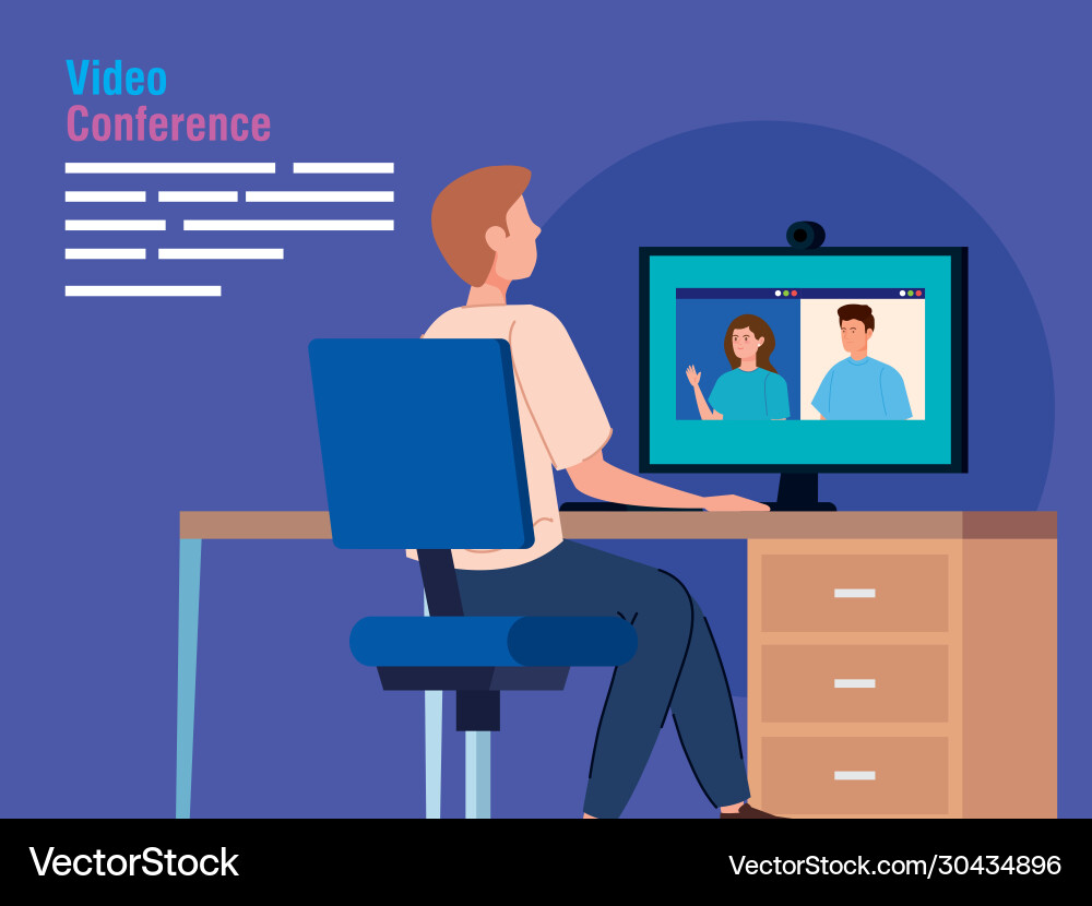Man in video conference from computer Man in video conference from computer Vector Image