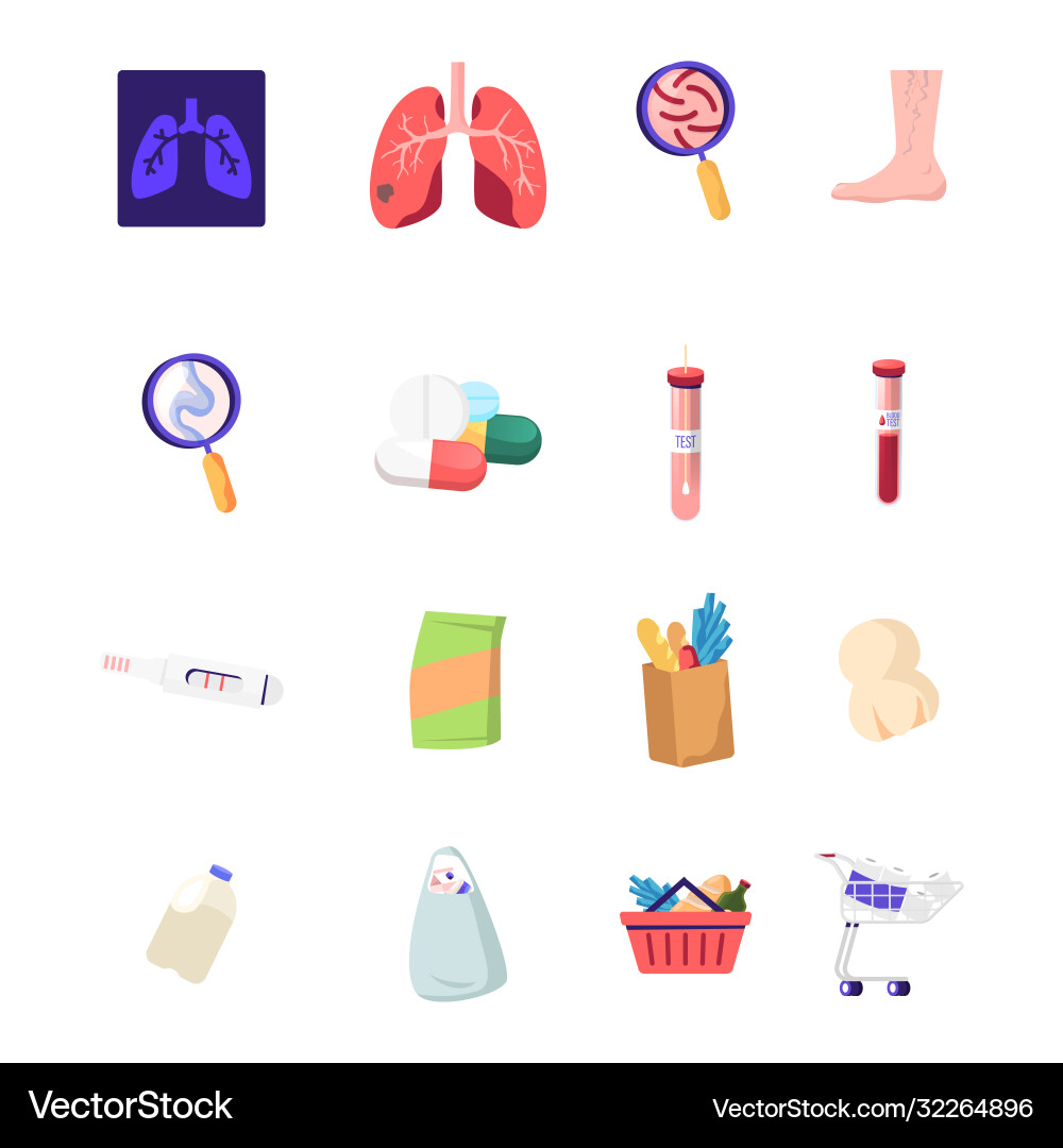 Medical Icons: Lungs & Illness Vector Image