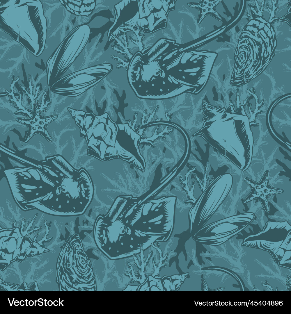 Ocean Shells & Stingrays Pattern vector image