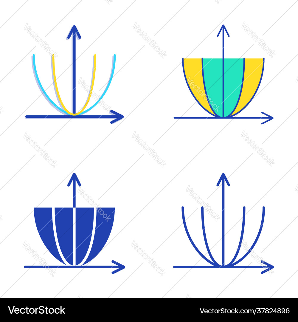 Parabola curve icon set in flat and line style Vector Image