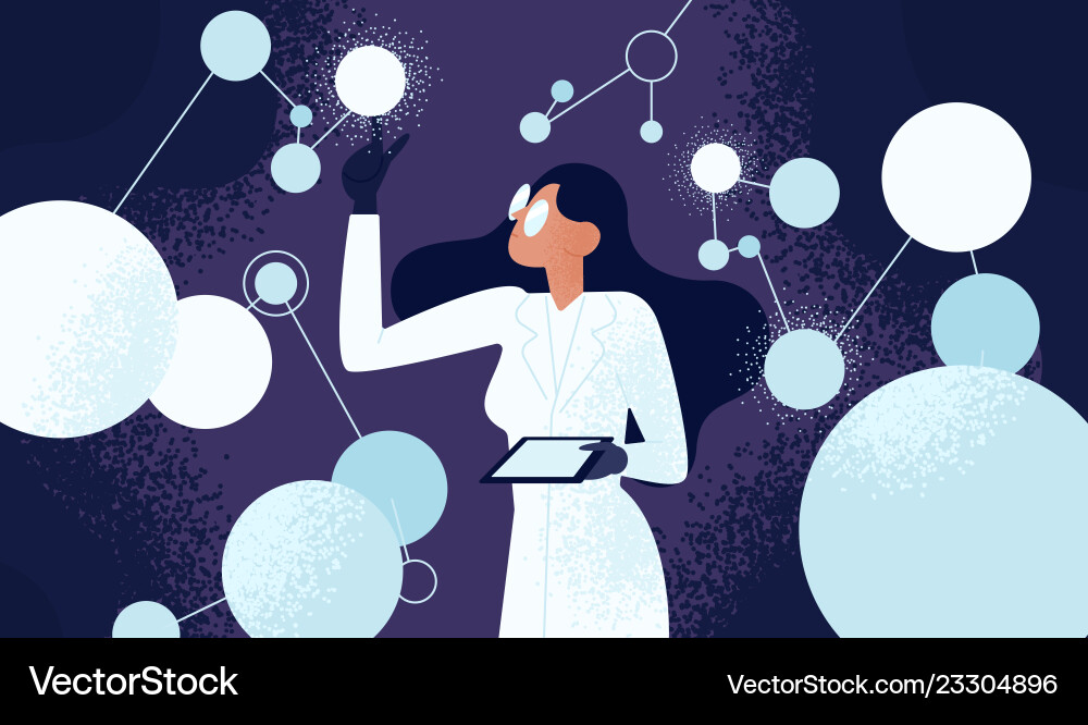 Scientist Analyzing Neural Network vector image