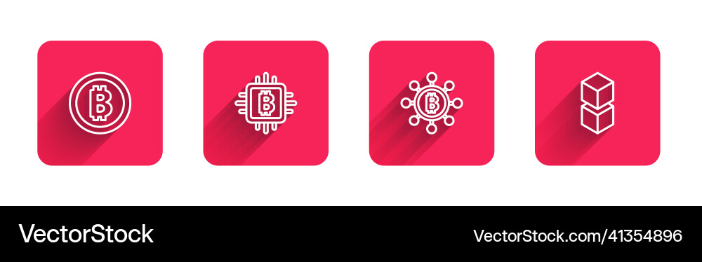 Set line bitcoin cpu mining farm blockchain Set line bitcoin cpu mining farm blockchain vector image
