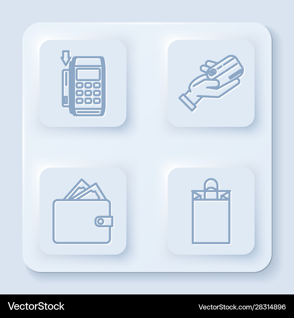 Set line pos terminal with inserted credit card Set line pos terminal with inserted credit card Vector Image